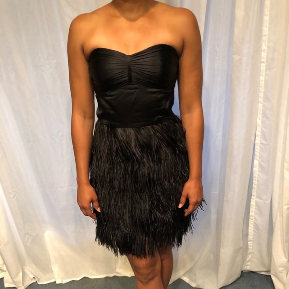 Black Feather Strapless Cocktail Dress - Picture 2 of 4